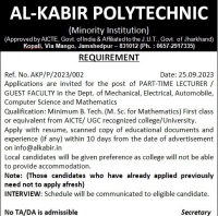Application for the post of Part Time Lecturer/Guest Faculty